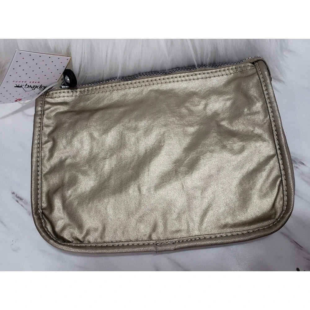 NEW Kipling‎ Harrie makeup pouch metallic Stone beige tuape gold AC8257